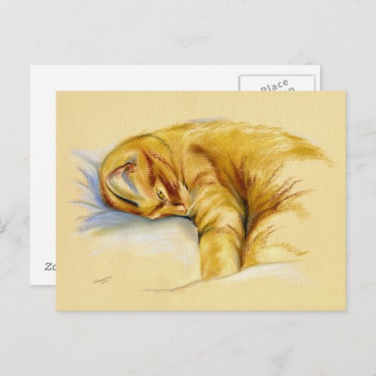 Katzenpastel - Orange Tabby Relaxte Pose Postkarte (Vorne/Hinten)