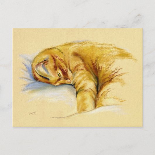 Katzenpastel - Orange Tabby Relaxte Pose Postkarte (Vorderseite)