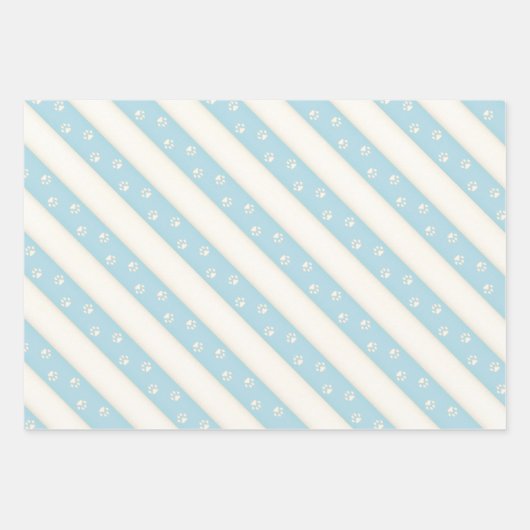 Katzenpaw-Prints auf blassblauem und antikem weiße Geschenkpapier Set (Vorderseite 3)