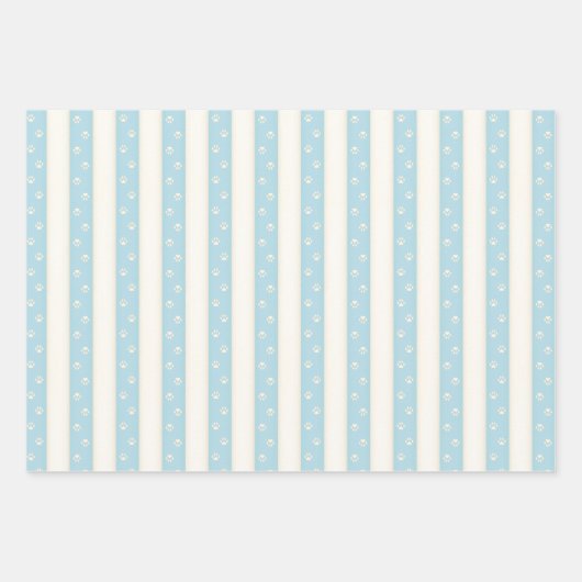 Katzenpaw-Prints auf blassblauem und antikem weiße Geschenkpapier Set (Vorderseite 2)
