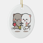 Katzenpfirsich und Goma muchi Keramik Ornament (Rechts)