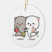 Katzenpfirsich und Goma muchi Keramik Ornament (Links)