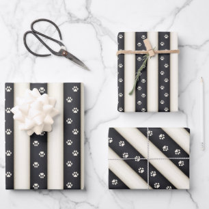 Katzenpflaster druckt schwarze und antike weiße St Geschenkpapier Set