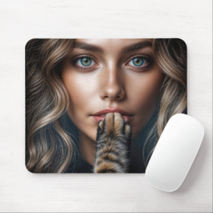 Katzenpfote bringt eine hübsche Frau zum Schweigen Mousepad