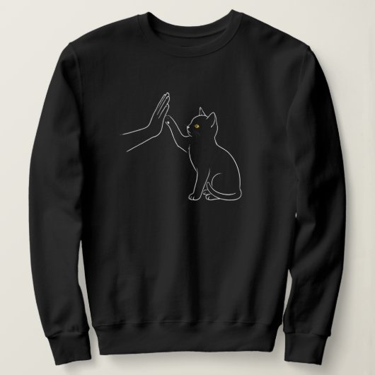 Katzenpfote High Five Linienkunst Schwarz-Tierlieb Sweatshirt (Design vorne)
