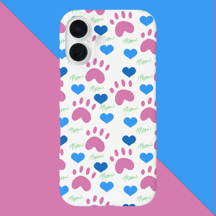 Katzenpfoten Herzen Miauen Blau Pink Grün iPhone 16 Hülle