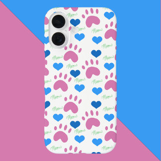 Katzenpfoten Herzen Miauen Blau Pink Grün iPhone 16 Hülle