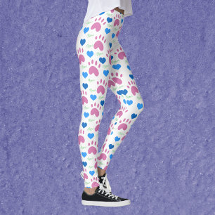 Katzenpfoten Herzen Miauen Rosa Blau Grün Muster Leggings