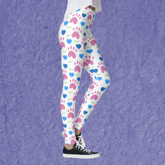 Katzenpfoten Herzen Miauen Rosa Blau Grün Muster Leggings