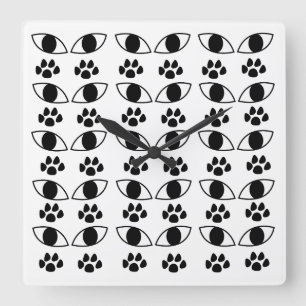 Katzenpfotenabdruck Schwarz und Weiß Quadratische Wanduhr