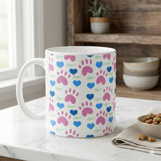 Katzenpfotenabdrücke Herzen Miauen Rosa Blau Grün Kaffeetasse