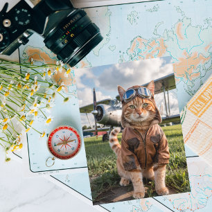 Katzenpilot & Flugzeug, Cooler Lustiger Flug Gebur Karte