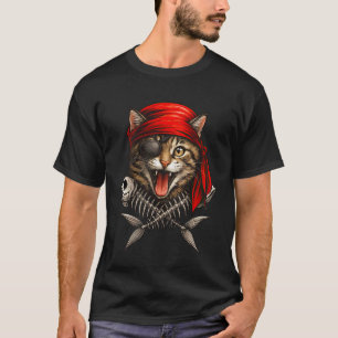 Katzenpirat Jolly Roger Halloween-Totenkopf und Kr T-Shirt
