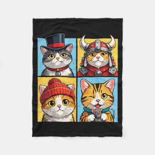 Katzenporträt Pop Art Katzen Süß Farbblock Lustig Fleecedecke
