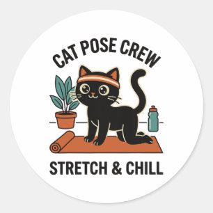 Katzenpose-Crew Stretch And Chill Yoga Katzenliebh Runder Aufkleber