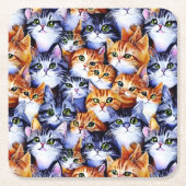 Katzenprint Gesichter Cartoon Kollage Ingwer graue Rechteckiger Pappuntersetzer (Vorderseite)