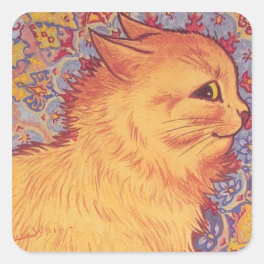Katzenprofil von Louis Wain Quadratischer Aufkleber (Vorderseite)