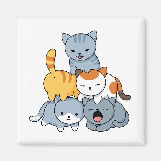 Katzenpyramide - Gruppe von Katzen Magnet (Vorne)