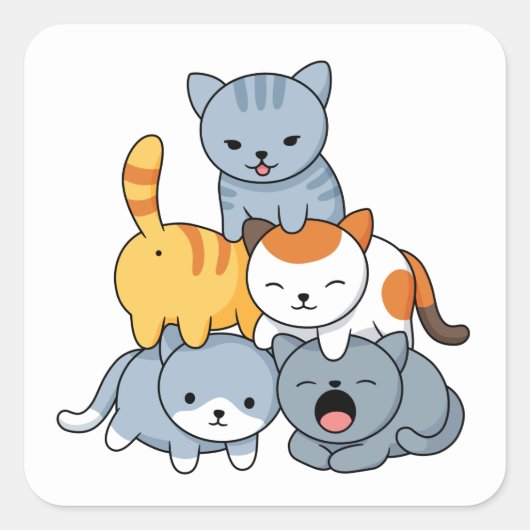Katzenpyramide - Gruppe von Katzen Quadratischer Aufkleber (Vorderseite)