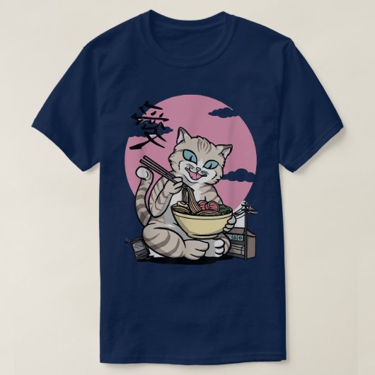 Katzenräuterramen Nodle Katze frisst Ramen  T-Shirt (Design vorne)