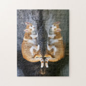 Katzenreflektion im Teichwasser, Spiel Puzzle (Vertikal)