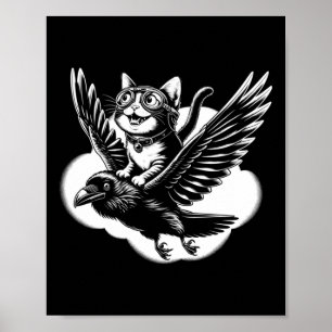 Katzenreiten auf einer Kelle _ Katze auf dem flieg Poster