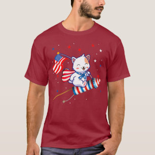 Katzenreiten Feuerwerk Sonniger 4. Juli Kinder Jun T-Shirt