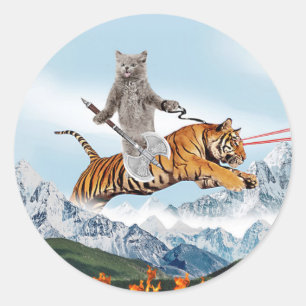 Katzenreiten im Krieger Runder Aufkleber