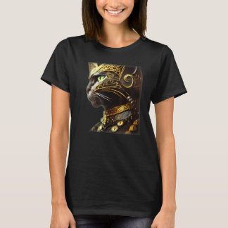 Katzenritter mit goldener Filigranrüstung Schwarz T-Shirt