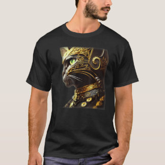 Katzenritter mit goldener Filigranrüstung Schwarz T-Shirt