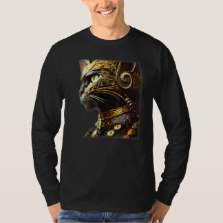 Katzenritter mit goldener Filigranrüstung Schwarz T-Shirt