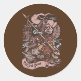 Katzenritter Vintage-Druck Runder Aufkleber