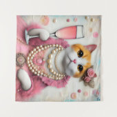 Katzenrosa Kleid mit Perlen mit Drink Wandteppich (Vorderseite (Horizontal))