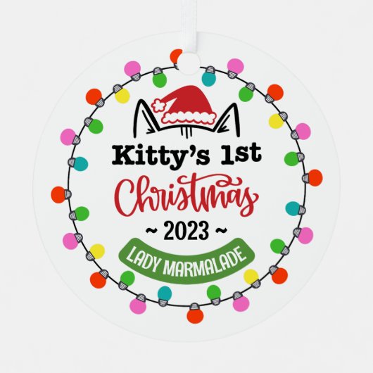Kätzens erste Weihnacht, Katze's erste Weihnachten Ornament Aus Metall (Vorderseite)