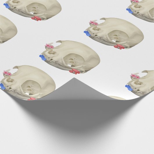 Katzenschädel mit Flora Geschenkpapier (Ecke)