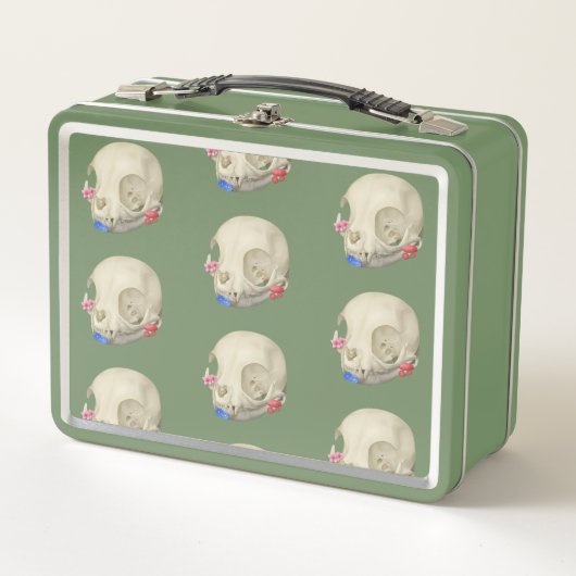 Katzenschädel mit Flora Metall Brotdose (Vorderseite)