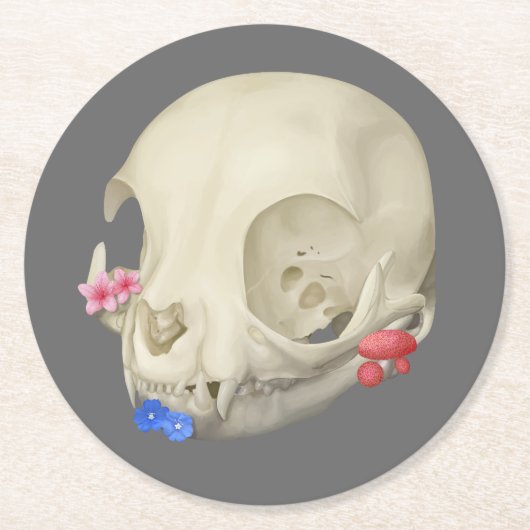 Katzenschädel mit Flora Runder Pappuntersetzer (Vorderseite)