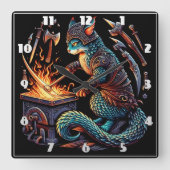 Katzenschmieden in stilistischer Rüstung Quadratische Wanduhr (Vorderseite)