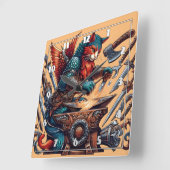 Katzenschmieden von Waffen in Fantasy Workshop Quadratische Wanduhr (Winkel)