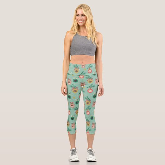 Katzenschmuck auf Baummuster Capri Leggings (Vorderseite)
