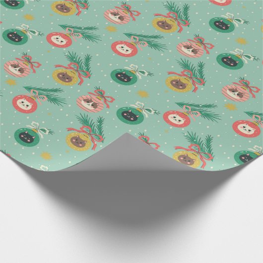 Katzenschmuck auf Baummuster Geschenkpapier (Ecke)