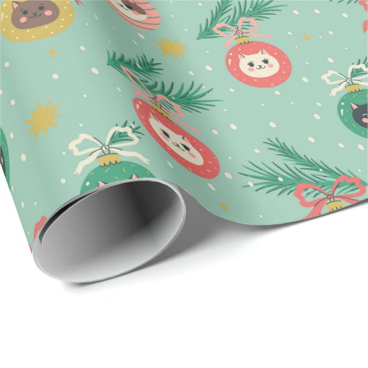 Katzenschmuck auf Baummuster Geschenkpapier (Rolleneckpunkt)