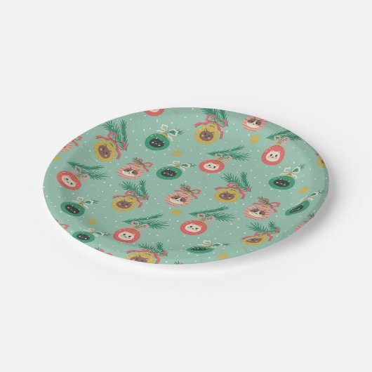 Katzenschmuck auf Baummuster Pappteller (Schrägansicht)