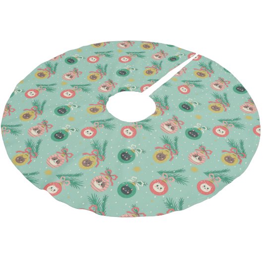 Katzenschmuck auf Baummuster Polyester Weihnachtsbaumdecke (Schrägansicht)