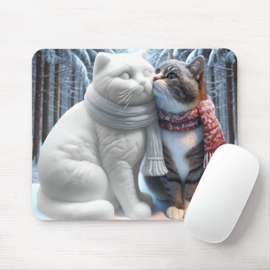 Katzenschnupfen mit einer Schneekatze Skulptur Mousepad (Mit Mouse)