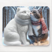 Katzenschnupfen mit einer Schneekatze Skulptur Mousepad (Vorne)