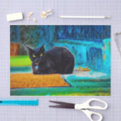 Katzenschwarz Niedlich farbenfrohe blaue Orangende Seidenpapier (Handwerk)