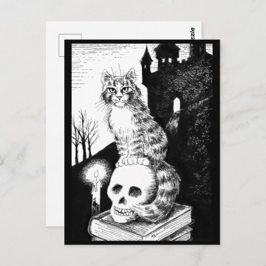 Katzenschwarz und weiß Maine Coon Halloween Postka Postkarte (Vorne/Hinten)