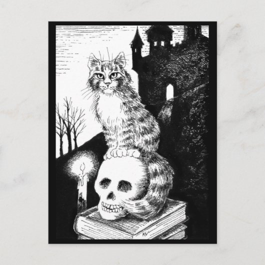 Katzenschwarz und weiß Maine Coon Halloween Postka Postkarte (Vorderseite)