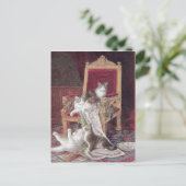Katzenspiel auf rotem Samtstuhl Vintage Postkarte (Stehend Vorderseite)